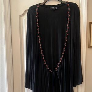 Black POL Cardigan with Red Embroidery